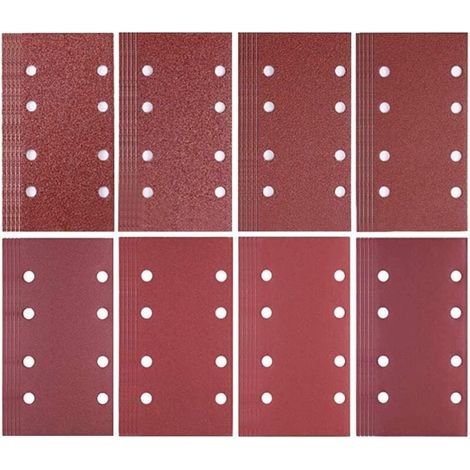 80 hojas de lija para lijadora, 93 x 185 mm, papel de lija para lijadora de ratón para lijadoras multiusos Bosch, granos 40/60/80/120/180/240/320/400 (1/5)