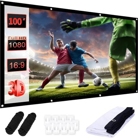 Écran de projection 100" 16:9 HD extérieur toile de projection portable pliable avec crochet et corde pour la maison, l'école, les réunions, le camping, le home cinéma (8 trous) (1/5)