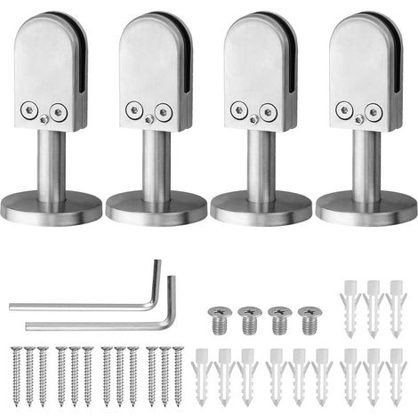 Proster 4 PCS Glass Clamp Medium Size (8-9mm) Stainless Steel - Rustproof Glass Holder with 12 Fixing Screws, Wall or Floor Mounting for Railings, Railings, Stairs and Handrails (1/5)