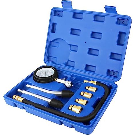Testeur de Compression de Cylindre de Moteur Essence Diesel, Testeur de Pression d'huile de Cylindre, 0-300 PSI / 0-20 Bar avec 4 Adaptateurs (1/5)