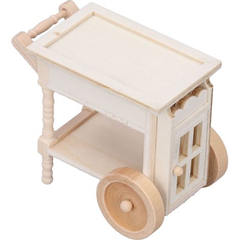 Chariot de Service Miniature en Bois Non Peint pour Maison de Poupée 1/12 - Décoration Rétro Réaliste (1/5)