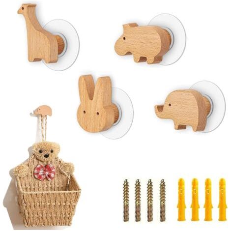 royaluxe -Crochets Muraux Décoratifs en Bois 4 Pièces – Animaux Nordiques – Crochets Multifonctions pour Vêtements, Serviettes et Accessoires – Rangement Mural Pratique et Charmant (1/5)