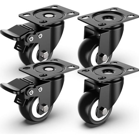 4pcs Roulettes Pivotantes de 50mm Roulettes pour Meubles avec frein de sécurité pour charges lourdes, Capacité totale de 250KG pour un (2 avec frein et 2 sans) (1/5)