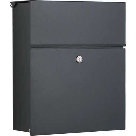 Heibi Briefkasten CALMALUX Aluminium grau RAL 7016 mit Zeitungsfach 38,5x14x43,5 cm DIN C4 quer