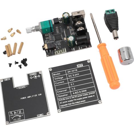 Carte d'amplificateur Bluetooth 5.1 mono ZK-301B, module d'amplification de puissance 30 W, puce TPA3110D2, alimentation CC 9-24 V, 3 A, fonction stéréo sans fil, compatible avec une application. (1/5)