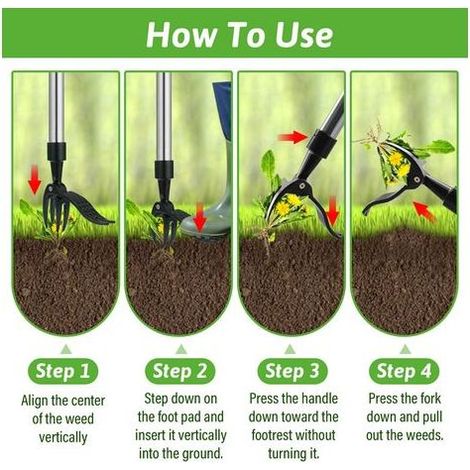 Désherbeur Manuel, Arrache-Mauvaises Herbes 100Cm Avec 3 Griffes En Inox Et Pédale D'Enlèvement Des Racines Outil De Désherbage Outil De Jardinage