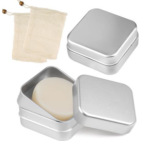 Lot de 2 porte-savon de voyage en aluminium avec grille d'égouttement Porte-savon résistant à l'humidité avec sac à savon pour le rangement de la maison, les voyages et les savons de bain (1/5)