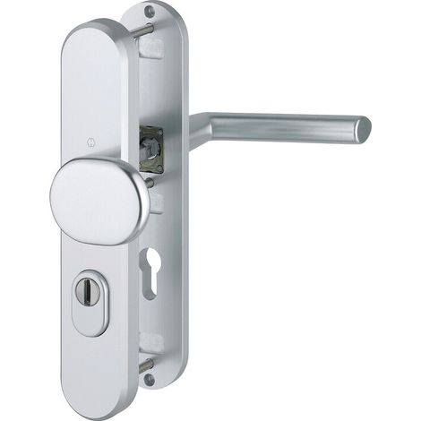 Hoppe – Ensemble palière de sécurité sur plaque carrée 40-55 mm – Aluminium avec protecteur en acier trempé – Entraxe 195 mm – Coloris argent