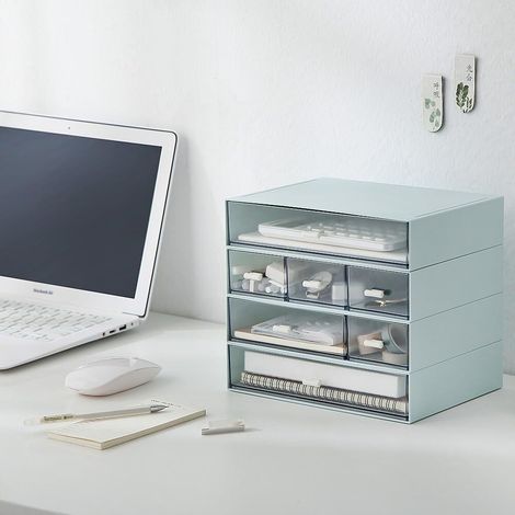 3-stufiger Schreibtisch-Schubladenorganizer mit 6 Schubladen, Make-up-Organizer, stapelbare Aufbewahrungsbox, Kunststoff-Aufbewahrungsschubladen zur Aufbewahrung von Schreibwaren und Kosmetika (Blau)