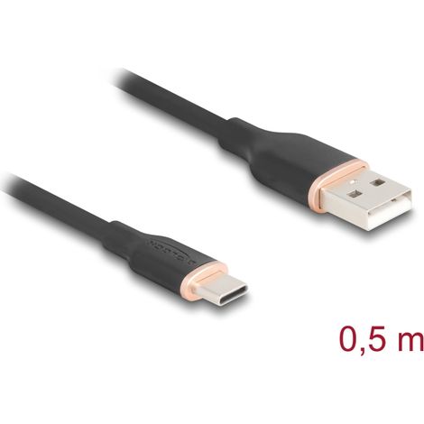 Delock Cable USB 2.0 USB Tipo-A macho a USB Type-Câ¢ macho 0,5 m negro Silicona
