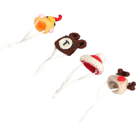 4er-Pack kleine Tier-Strickmützen, niedlich, lustig, modisch, atmungsaktiv, Hamstermütze mit verstellbarem Riemen für Kaninchen, Hamster, Eidechsen und Schlangen (1/5)