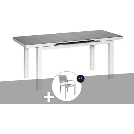 Table de jardin rectangulaire extensible en aluminium Ibiza Perle 6/8 places + 8 chaises - Jardiline (1/5)