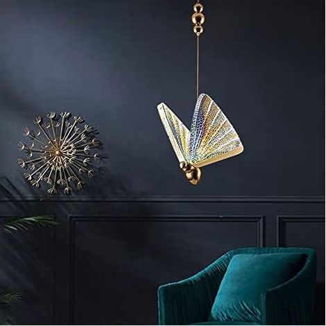 Luminaire suspendu moderne à 1 lumière, plafonnier acrylique lustre papillon décoratif pour escalier de cuisine de chambre à coucher, suspension led papillon-coloré 17x24cm,D (1/5)