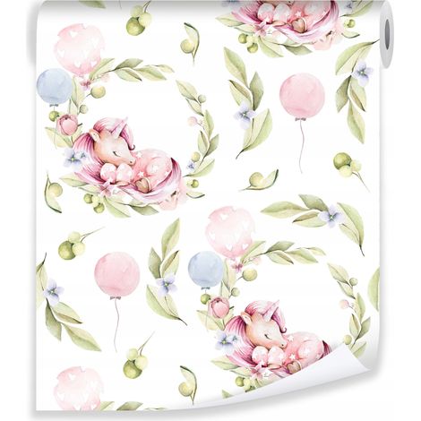 Papier peint rose pour enfants avec des motifs pour la décoration des murs – rouleau 0,5 x 10 m, papier peint intissé Wallarena (1/3)