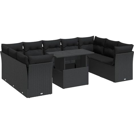 Maison Exclusive - Set Divani da Giardino 10pz con Cuscini in Polyrattan Nero (1/5)