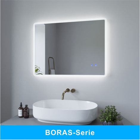 AQUABATOS® LED Badspiegel mit Beleuchtung Badezimmerspiegel Beleuchtet Wandspiegel Kaltweiß und Warmweiß Licht Dimmbar lichtspiegel Beschlagfrei Antibeschlag BORAS-Serie 80 x 60 cm (1/5)