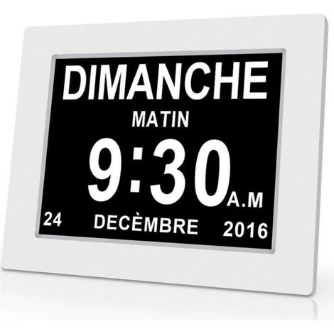 Orologio digitale da 7 pollici con calendario, data e ora, orologio per l'Alzheimer per genitori, promemoria per farmaci per nonni e bambini - Bianco - 20414324 mm