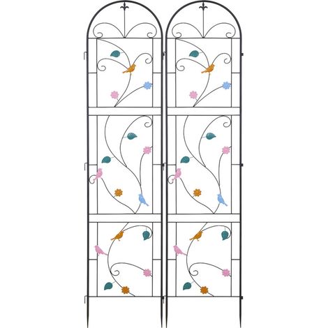 UNHO - Lot de 2 Treillis de Jardin Métal 214cm Colorés - Support Plantes Grimpeuses Rosiers - Clôture Décorative Extérieure avec Motifs Oiseaux Fleurs (1/5)
