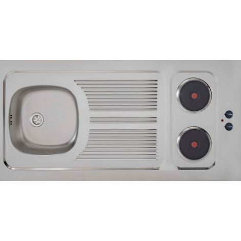 Moderna – Évier inox réversible 1 cuve 100x60cm – 1 égouttoir pétale – 2 feux électriques 3000W – Montage facile (1/3)