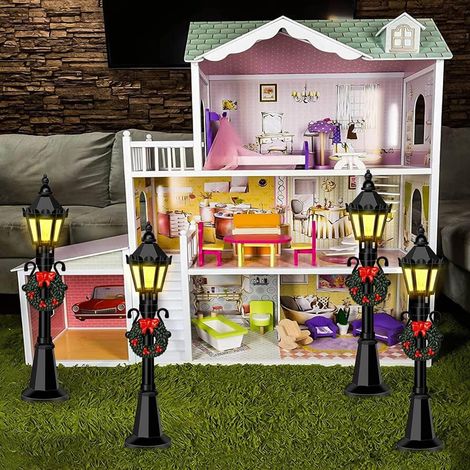 4 Pièces de Noël, Décoration de Lampadaire avec Accessoires de Batterie Lampadaire Noir A17 Ature Lanterne Poteaux Village Chemin Décor Fée Jardin (1/5)