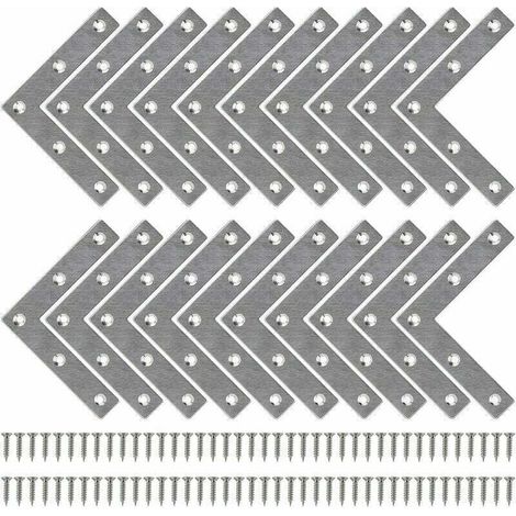 Nazalus-Vente chaude-Equerre de Fixation Plats Droits Support en forme de L Metalliques Equerres avec Vis pour Bois Meubles Placard Réparation Support 80 80mm 20 Pièces