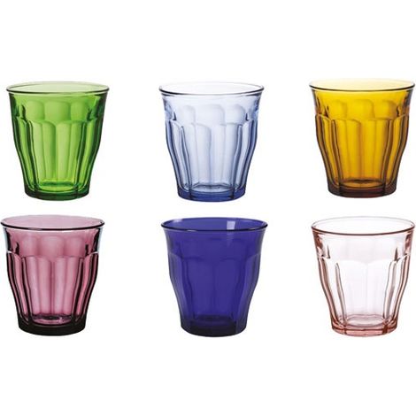 Lot de 6 gobelets en verre trempé 25 cl – Multi teintes : marine, prune, saphir, vermeil, rose – Résistant aux chocs thermiques – Duralex