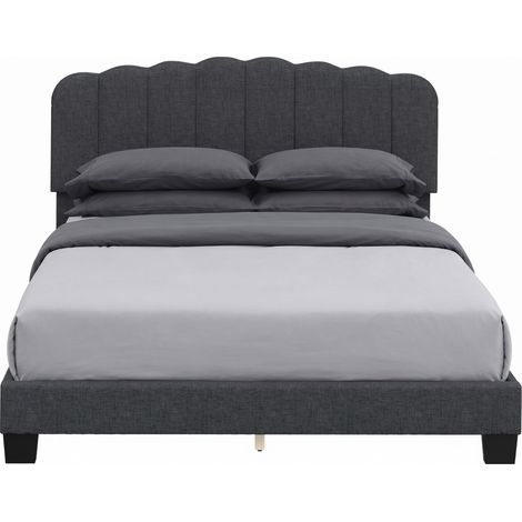 HOMCOM cama tapizada 160x200 cm con cabecero acolchado ajustable, marco de cama doble con láminas de madera, fácil montaje, gris oscuro (1/5)