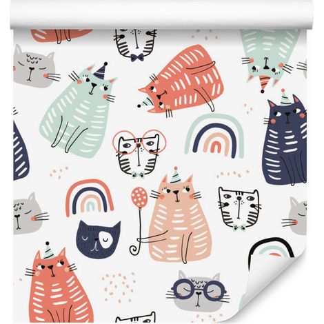 Papier peint chatons et arcs-en-ciel de style scandinave pour salon et chambre 50x1000 (1/5)