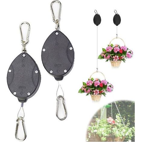 Lot de 2 Cintres Rétractables Robustes avec Poulies Réglables, en Acier Inoxydable avec Mousquetons pour Plantes Suspendues Mangeoires et Pots d'oiseaux d'Intérieur et d'Extérieur (1/5)