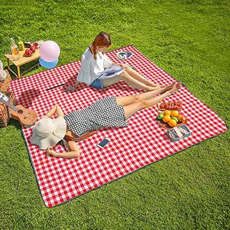 Tapis extérieur Couverture Tapis de Pique-Nique, Imperméable Résistant à l'humidité Grand Format Pliable pour Camping Voyage Plage Jardin Nappe (Pliable en Sac) -Rouge,150x100cm-RAPANDA (1/3)