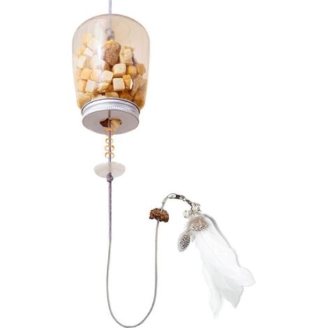 Jouet pour chat interactif anti-fuite de nourriture, jouet à plumes avec clochette, à suspendre à la porte, griffoir, distributeur de nourriture pour animaux, jouet à l'herbe à chat (1/5)