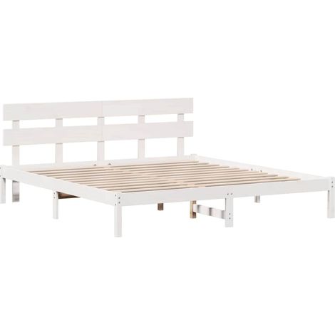 Lit double，Lit adulte，Cadre de lit Blanc 180 x 200 cm Bois de pin massif CFW4190112 (1/5)