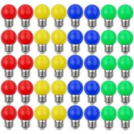 Ampoules LED Colorées E27 3W=30W Lumière Décorative et Design 240 Lumens AC220V-240V Lampe de Décoration Couleurs Mélangées Rouge Jaune Bleu Vert - Paquet de 40 [Classe énergétique A+] (1/4)