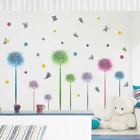 Un ensemble de stickers muraux colorés en forme de papillons pissenlits pour la décoration des murs du salon, de la chambre et du bureau à domicile. (1/5)