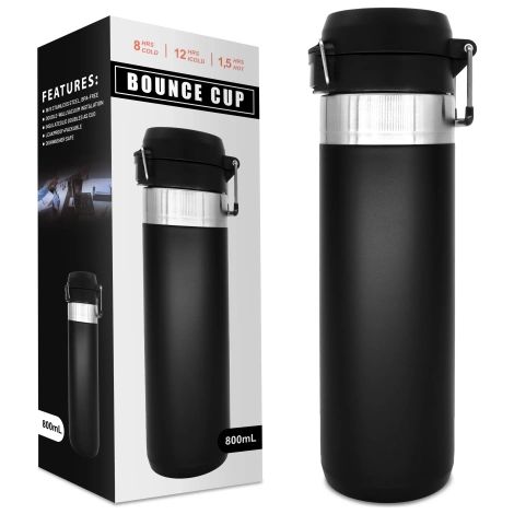 Mug isotherme en acier inoxydable Alogy ThermoGo™ 800 ml, étanche, pliable, idéal pour les voyages, le café, le thé et le sport, durable, garde la chaleur, pour la voiture et le sac à dos, noir. (1/5)
