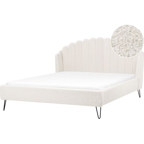 Letto matrimoniale con rete in tessuto bouclè bianco sporco 180 x 200 cm Ambillou (1/5)