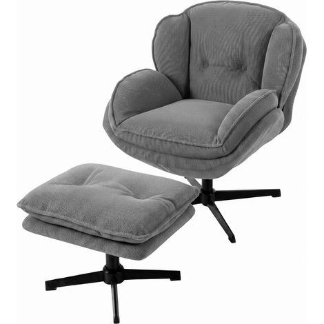 Fauteuil lounge gris chenille pivotant 360° avec pouf réglable, épais rembourrage 18 cm, 120 kg, salon (1/5)