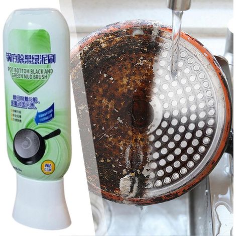 Nettoyant pour fond de casserole avec brosse intégrée, gel détachant puissant pour graisses brûlées et résidus noirs, sans danger pour le fer, l'acier inoxydable et l'émail (1 pièce) (1/5)
