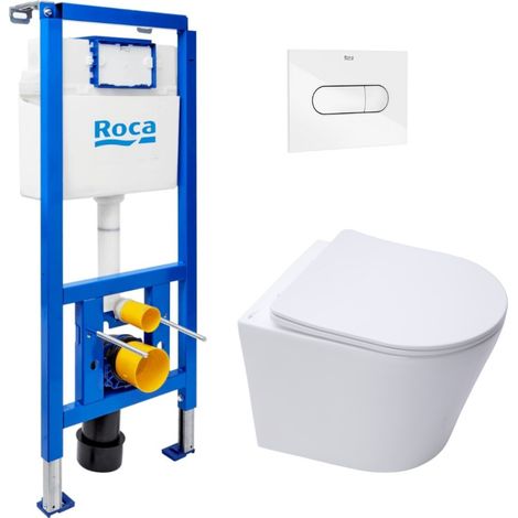 Roca – Pack WC bâti-support – WC suspendu sans bride – Abattant SoftClose – Plaque double touche – ROSTINWR01FR (1/5)