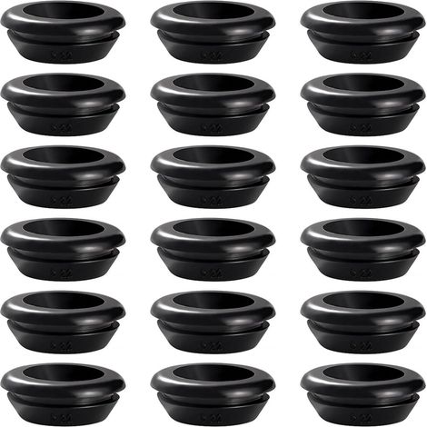 Oeillet Passe-fil Caoutchouc - Lot de 18 - Noir Souple - Protection Câbles Électriques - Maison Auto Industrie - 18x22 mm (1/5)