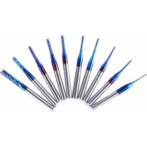 DEESSE SHOP - 10pcs Set Nano Blue Coat End Mill CNC Router avec 1/8 Shank (1/4)