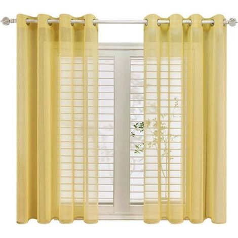 Lot de 2 Rideaux Voilage Jaune – 2/140x160cm/Jaune/Transparent (1/4)