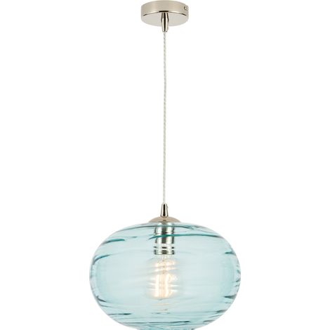 Visconte Sarno Ceiling Pendant 1 Light with Blue Tint Oval Shade - Nickel (1/5)