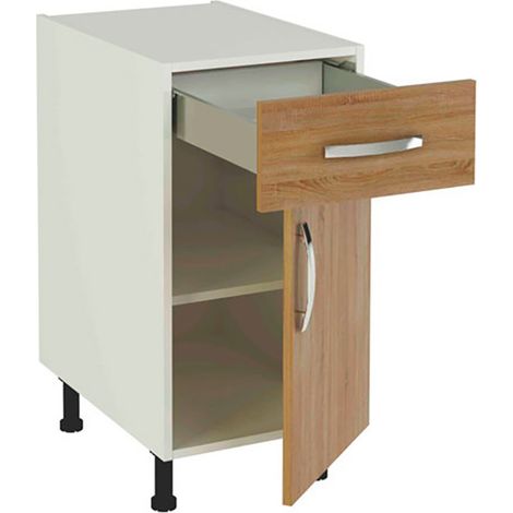 Pegane – Meuble armoire de cuisine 1 porte 1 tiroir chêne cortez – Hauteur 85 cm x Longueur 40 cm x Profondeur 58 cm – Panneaux mélaminés haute densité