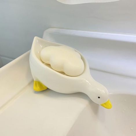Porte-Savon Céramique Canard, Auto-Drainant, Douche Salle de Bain Baignoire Cuisine (1/4)