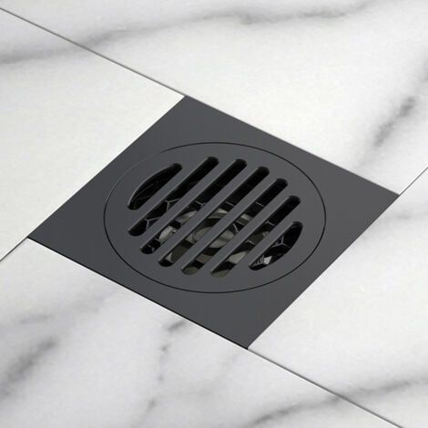Siphon De Sol Baignoire Couvercle De Vidange Amovible pour Salle De Bains Salle De Douche Toilette Carrée Crépine De Jardin Antirouille Acier Inoxydable Noir 10x10 cm (1/5)