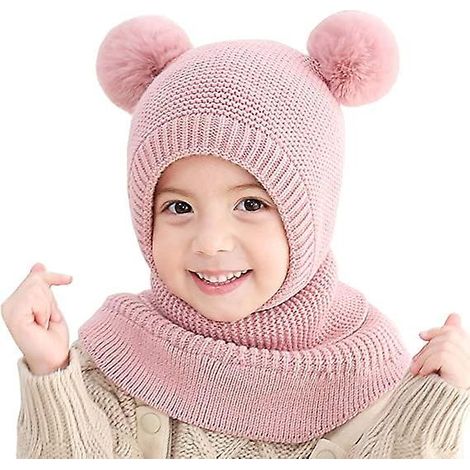 balaclava Baby Girl Boy Cute Scarf Winter Warm Earmuffs Knitted Hats Child Double Pompom Balaclava Balaclava For Skiing Snowboarding (1/4)