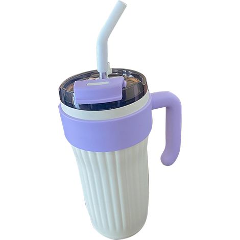 Mug isotherme 860 ml en acier inoxydable 316 avec poignée et paille, blanc.