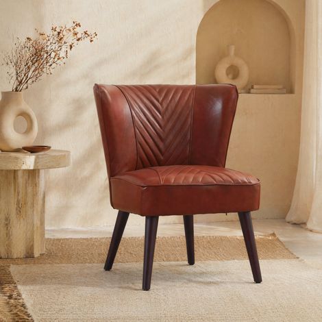 Sillón de piel marrón con patas de madera OKMYHOME (1/5)