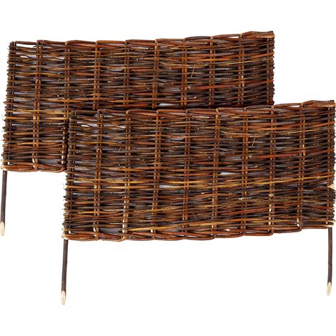 Relaxdays Bordura in salice per aiuole, set 2 pz, A x L: 30 x 60 cm, da infilare, per aiuole e giardini, bassa, marrone